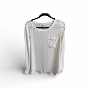 LOFT Cream Long-Sleeve Pocket Blouse
